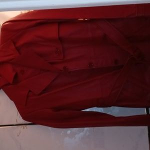 100% Genuine Ruby Red 3 Piece Leather Trench Coat & Leather Skirt Suit